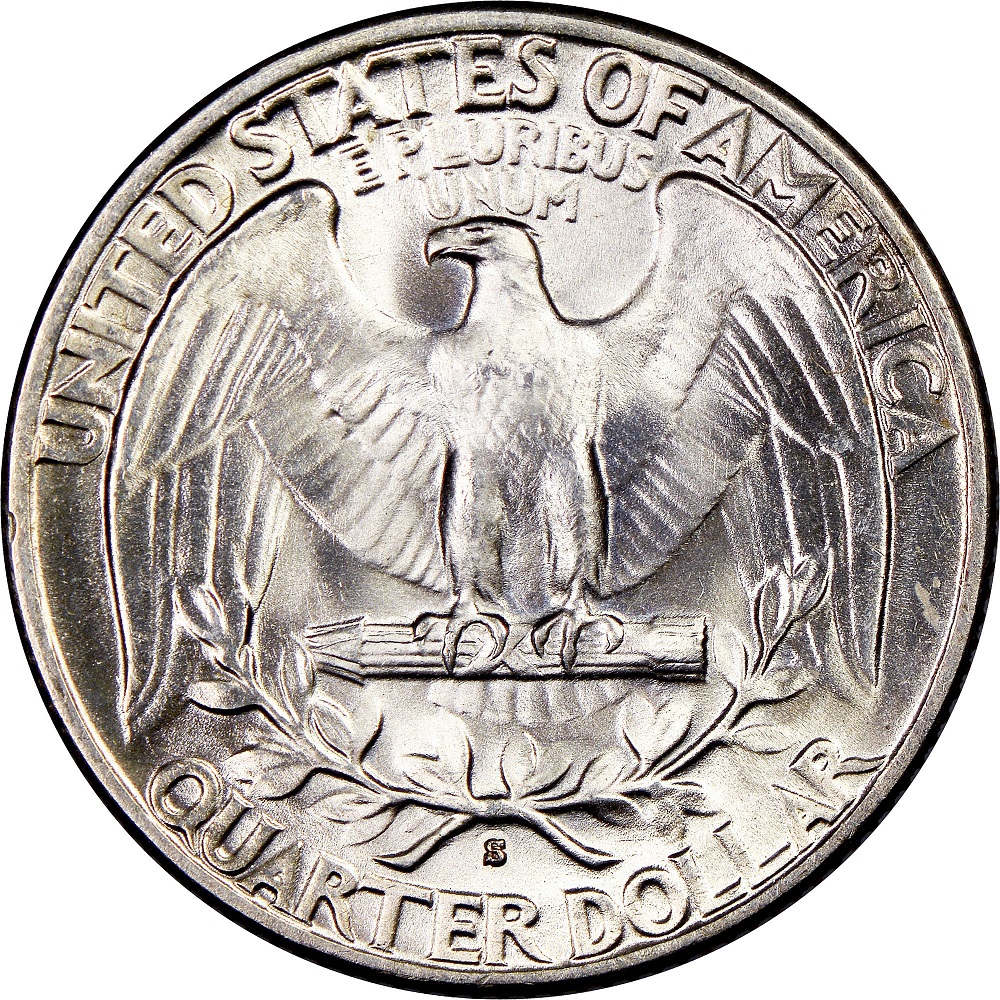 1936-S quarter repunched mint mark showing S/S East variety with secondary S impression to the right of primary S under magnification
